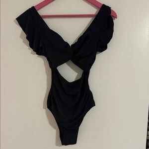 Black Ruffled One Piece Swimsuit XS